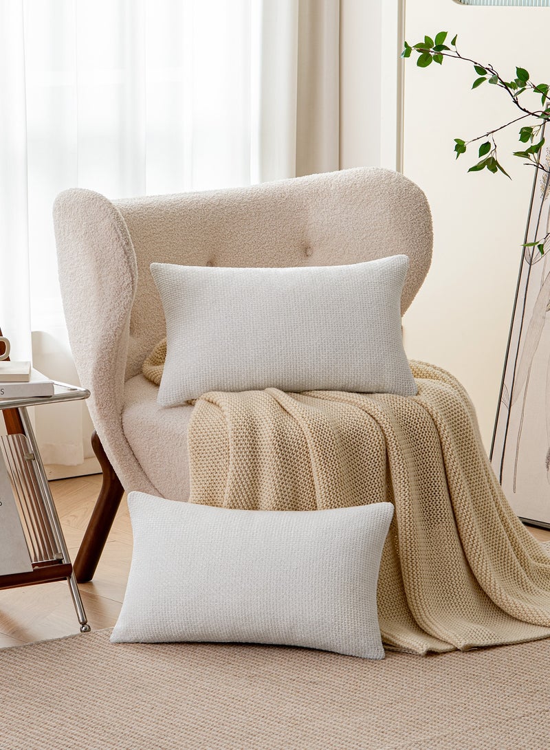 لحظة غطاء وسادة شنيلي باللون الأبيض لحظة 30x50 سم عبوة من 2 غطاء وسادة زخرفي حديث من الطراز الريفي على شكل صليب. - Image 4