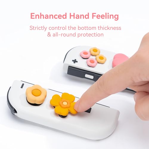GeekShare Cross DPad Button Caps Thumb Grips SetSilicone ABXY Key Buttons Sticker Compatible with SwitchOLED Joy Con Pink Yellow - Image 3