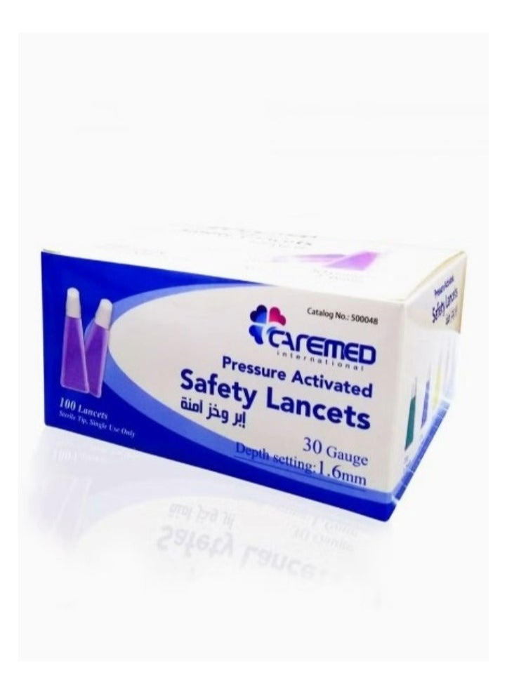 CAREMED 100 Safety Lancets -30 G - 1.6 mm  - Image 1