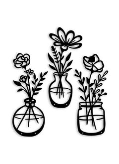 MIRFA Wooden Wall Art With Self Adhesive Base - Black (Flower Vases - Daisy, Hibiscus, Rose)  - Image 1