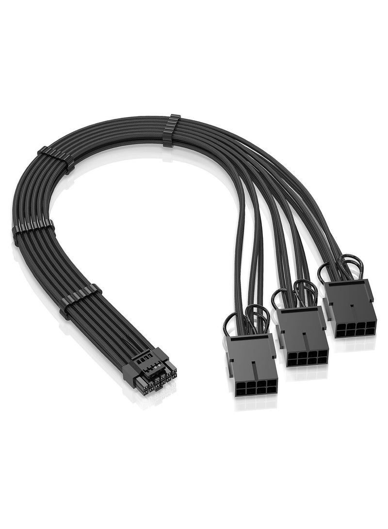 GPU Power Sleeved Cable Extension, 16pin(12+4) 12VHPWR PCIe 5.0 Connector Male to 3X PCIE 8 PIN for RTX4070ti 4080 3090Ti, with Pre-installed Cable Combs - Image 1