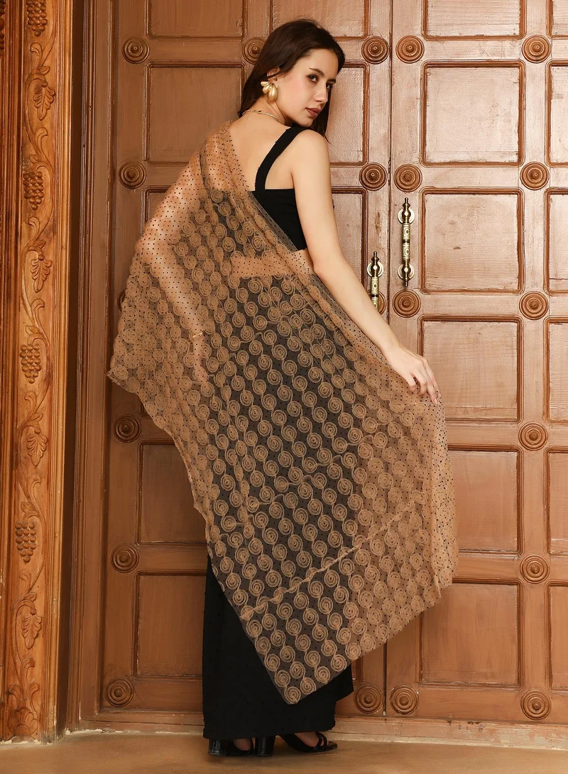 QISSA Women's Onyx Black Rosa-Textured Pre-Draped Saree For Ethnic Wear | Square Neck , Sleeveless , Asymmetrical Hem | Textured Fabric | 2 Piece Pre-Draped Saree Designed For Evening & Party Wear
