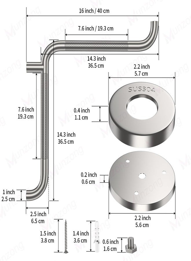 Munzong Angled Shower Grab Bar, Munzong Anti Slip Chrome Bathroom Grab Bar, L-Shaped Knurled Balance Bar, Safety Hand Rail Support Handicap Elderly Injury Senior Assist Bath Handle - Image 2