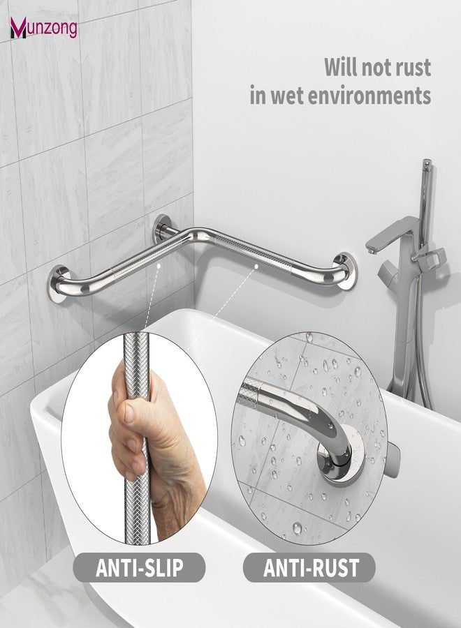 Munzong Angled Shower Grab Bar, Munzong Anti Slip Chrome Bathroom Grab Bar, L-Shaped Knurled Balance Bar, Safety Hand Rail Support Handicap Elderly Injury Senior Assist Bath Handle - Image 3
