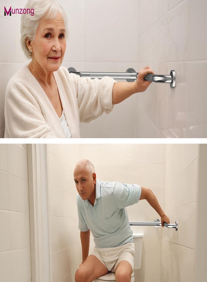 Munzong Angled Shower Grab Bar, Munzong Anti Slip Chrome Bathroom Grab Bar, L-Shaped Knurled Balance Bar, Safety Hand Rail Support Handicap Elderly Injury Senior Assist Bath Handle - Image 5