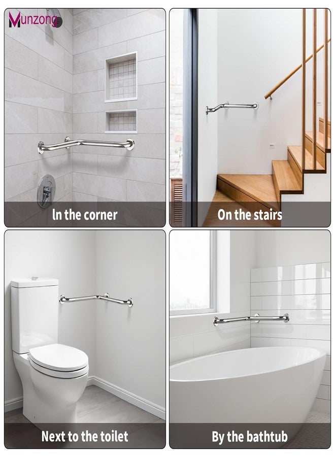 Munzong Angled Shower Grab Bar, Munzong Anti Slip Chrome Bathroom Grab Bar, L-Shaped Knurled Balance Bar, Safety Hand Rail Support Handicap Elderly Injury Senior Assist Bath Handle - Image 4