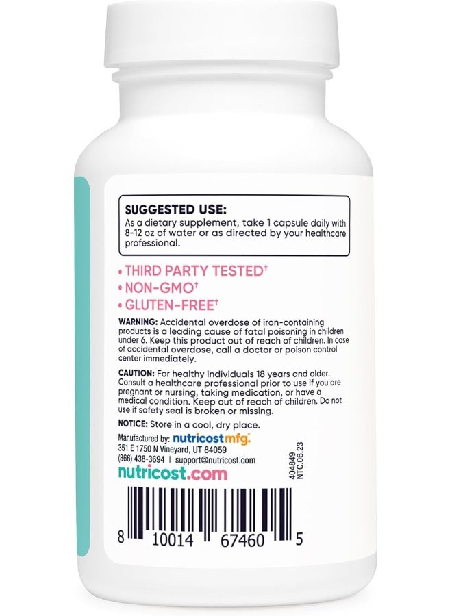 Nutricost حديد للنساء 65 ملغ، 180 كبسولة، مع فيتامين سي، حمض الفوليك، وفيتامين ب12 مناسب للنباتيين، غير معدل وراثيًا، خالي من الغلوتين - Image 4