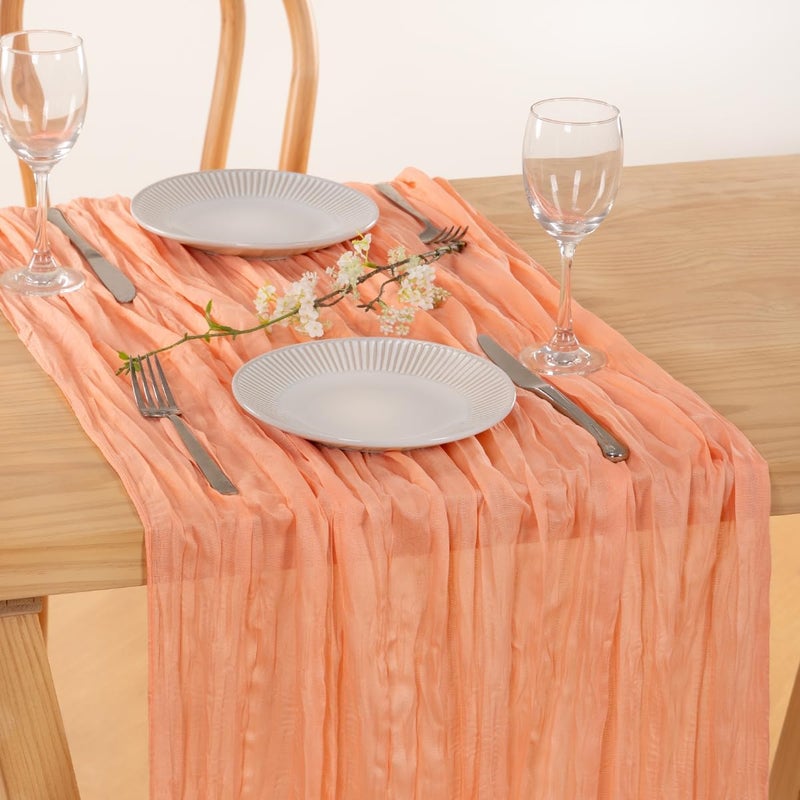 MLMC 3 Pack Peach Cheesecloth Table Runner 10ft Summer Rustic Gauze Cheese Cloth Table Runner 35x120 Inches for Wedding Bridal Baby Shower Party Decor - Image 2