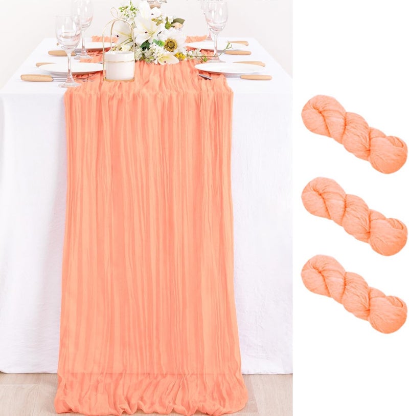 MLMC 3 Pack Peach Cheesecloth Table Runner 10ft Summer Rustic Gauze Cheese Cloth Table Runner 35x120 Inches for Wedding Bridal Baby Shower Party Decor - Image 1