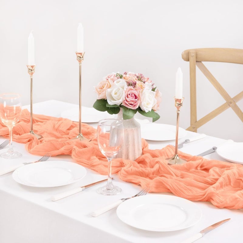 MLMC 3 Pack Peach Cheesecloth Table Runner 10ft Summer Rustic Gauze Cheese Cloth Table Runner 35x120 Inches for Wedding Bridal Baby Shower Party Decor - Image 4