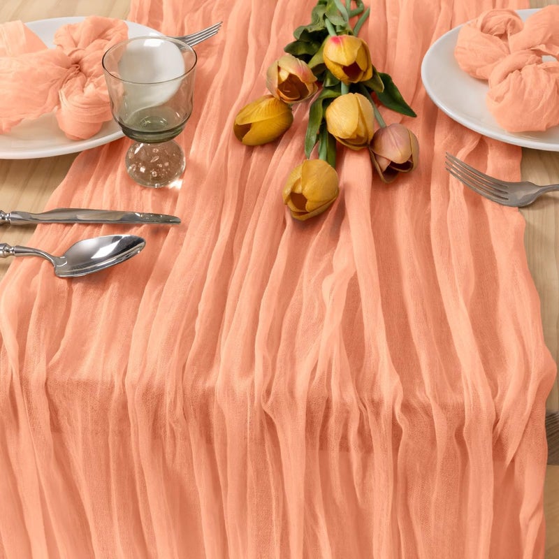 MLMC 3 Pack Peach Cheesecloth Table Runner 10ft Summer Rustic Gauze Cheese Cloth Table Runner 35x120 Inches for Wedding Bridal Baby Shower Party Decor - Image 3