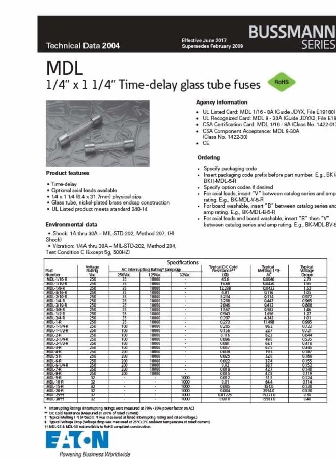 Bussmann MDL-1 Glass Fuse 1 Amp 250 Volt Time Delay (Slo-blo) 3AG 1/4 x 1-1/4 (5 pack) - Image 3