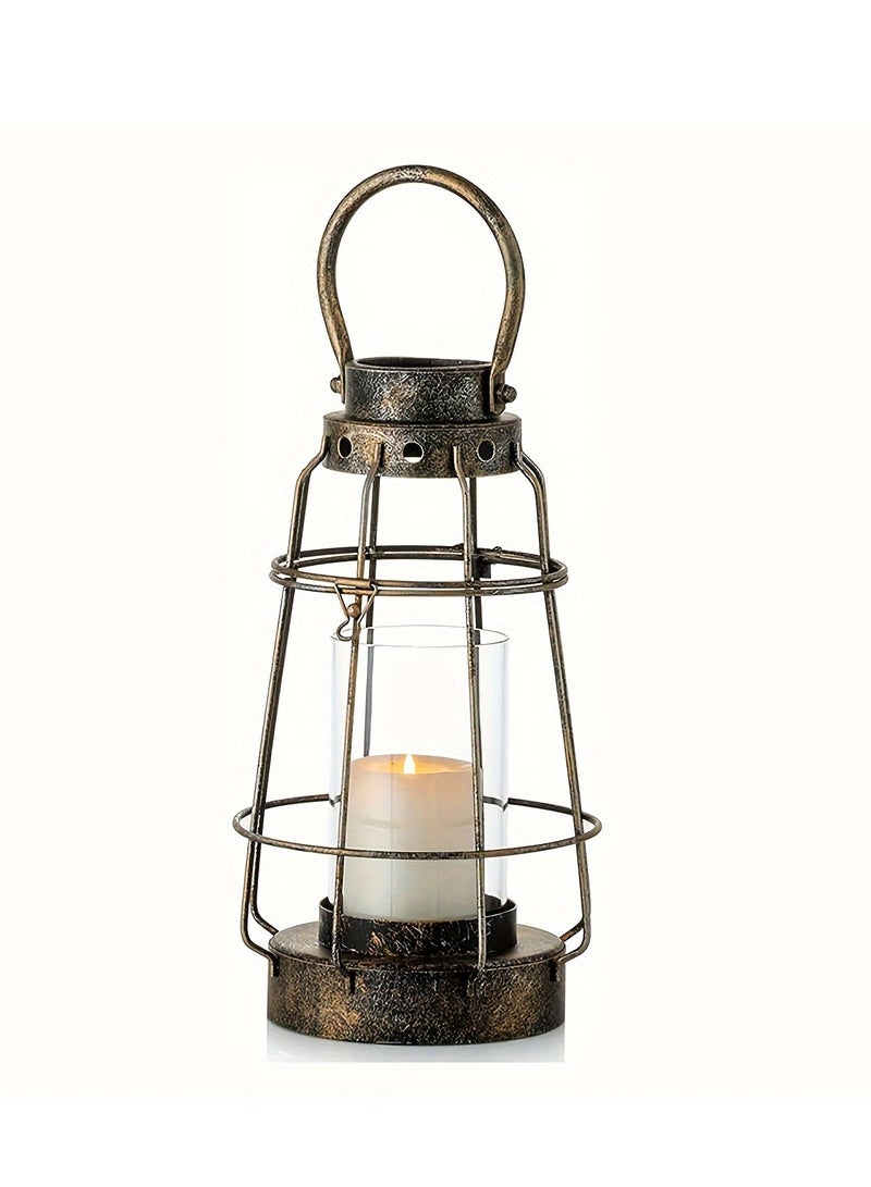 Vintage Wrought Iron Glass Candle Lantern - Portable Indoor/Outdoor Wedding Party Decor Light  - Image 1