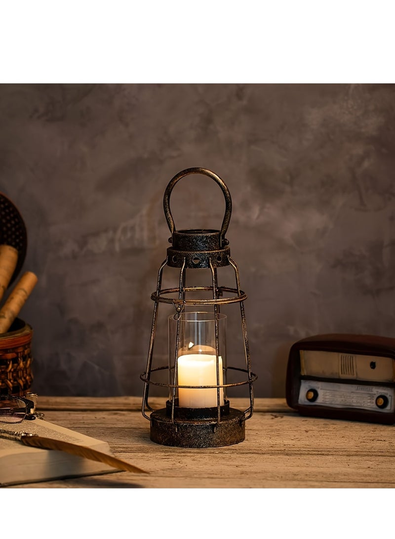 Vintage Wrought Iron Glass Candle Lantern - Portable Indoor/Outdoor Wedding Party Decor Light  - Image 2