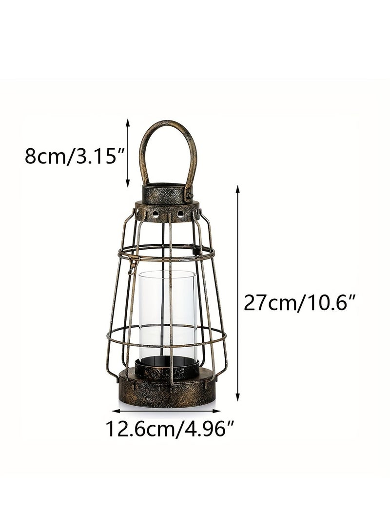 Vintage Wrought Iron Glass Candle Lantern - Portable Indoor/Outdoor Wedding Party Decor Light  - Image 4