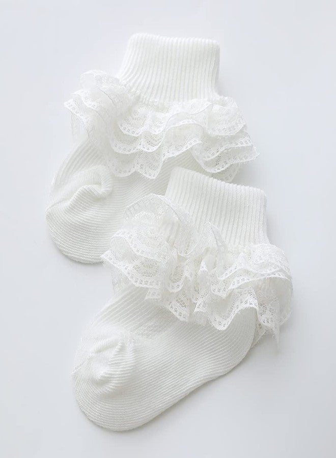 Adeimoo Newborn Baby Girls Socks Lace Ruffle Frilly Ankle Dress Sock for Infants Toddler 0-6 Months - Image 3