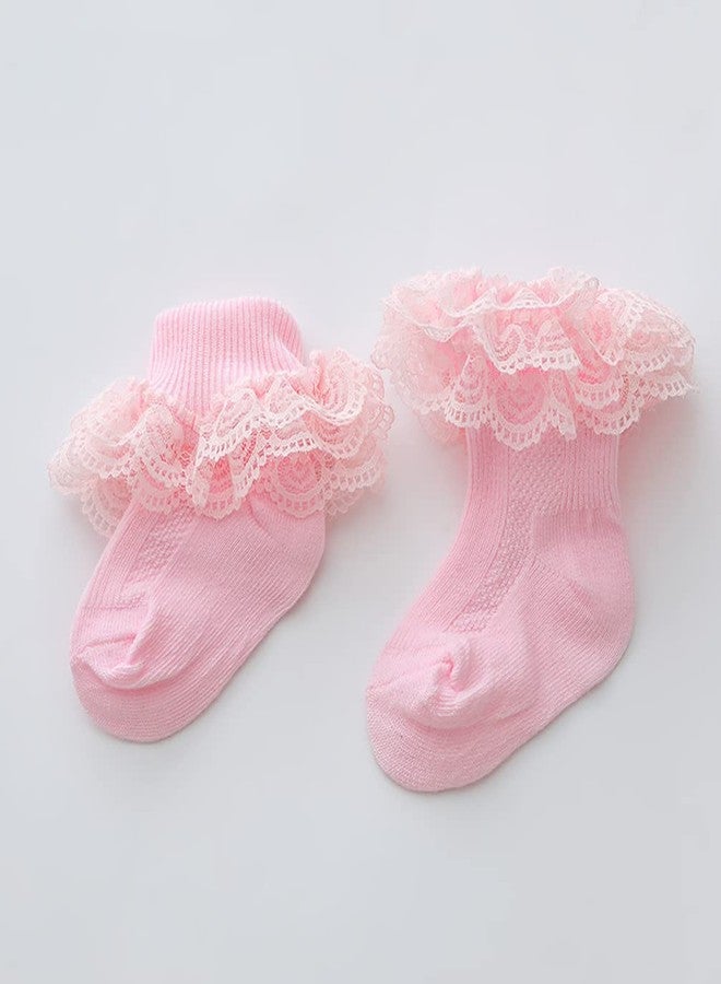 Adeimoo Newborn Baby Girls Socks Lace Ruffle Frilly Ankle Dress Sock for Infants Toddler 0-6 Months - Image 4