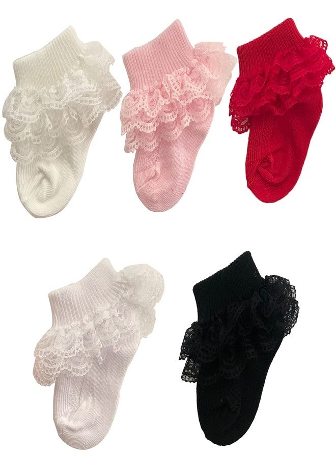 Adeimoo Newborn Baby Girls Socks Lace Ruffle Frilly Ankle Dress Sock for Infants Toddler 0-6 Months - Image 2