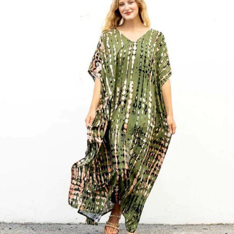 Cotton Print Spotted Loose Plus Size Holiday Gown Beach Dress Bikini Sunscreen - Image 4