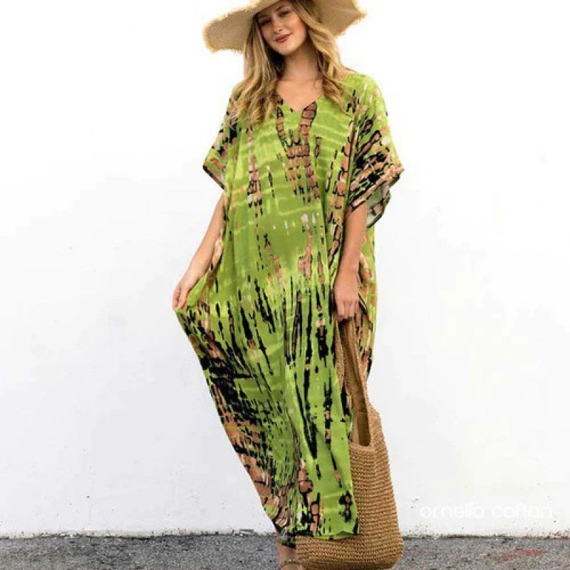 Cotton Print Spotted Loose Plus Size Holiday Gown Beach Dress Bikini Sunscreen - Image 5
