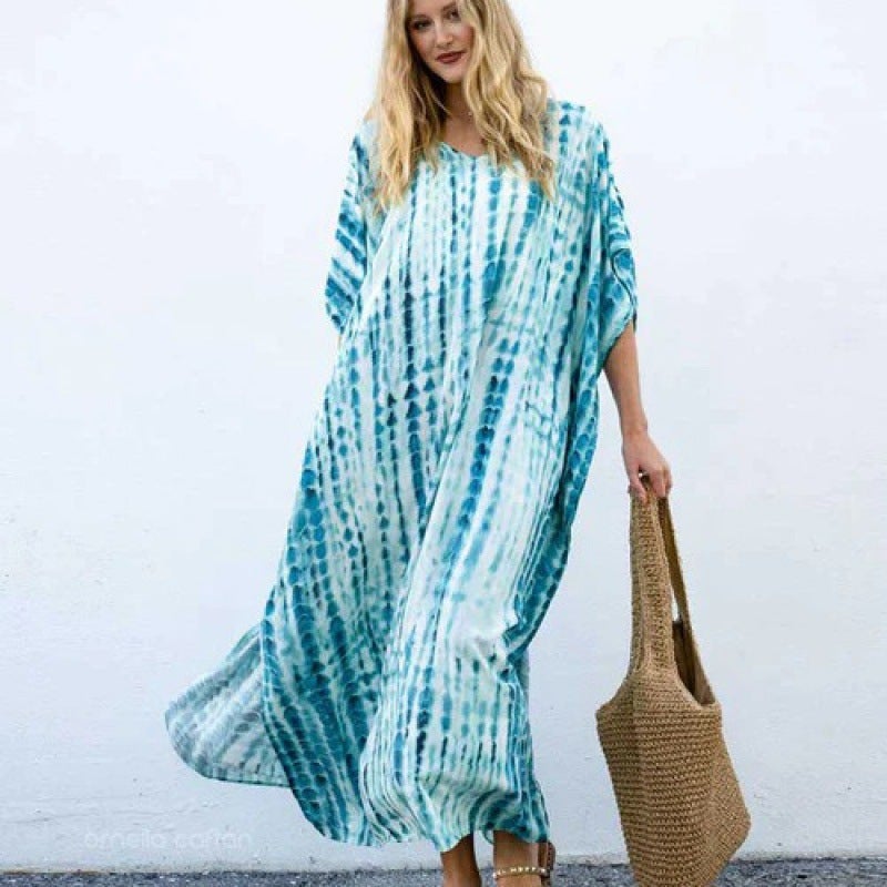 Cotton Print Spotted Loose Plus Size Holiday Gown Beach Dress Bikini Sunscreen - Image 3