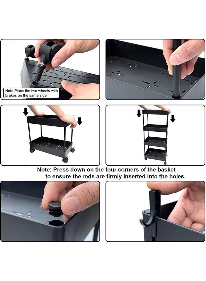 Arabest Slim Storage Cart,3 Tier Bathroom Rolling Utility Cart Storage Organizer Slide Out Cart, Mobile Shelving Unit Organizer Trolley for Office Bathroom Kitchen Laundry Room Narrow Places, Black  - Image 4