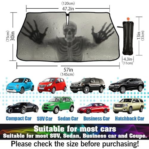 Socira Ghost Skull Car Windshield Sunshade Umbrella Foldable Horror Umbrella Funny Sun Shade Windshield Cover Creepy Skeleton Sunshade Skull Car Accessories Keeps Cool (57" X 30") - Image 3