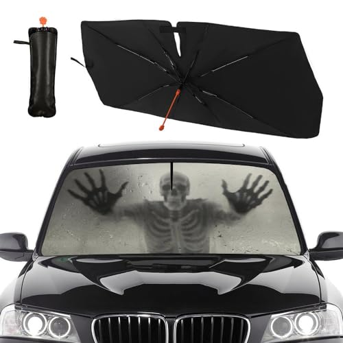 Socira Ghost Skull Car Windshield Sunshade Umbrella Foldable Horror Umbrella Funny Sun Shade Windshield Cover Creepy Skeleton Sunshade Skull Car Accessories Keeps Cool (57" X 30") - Image 1