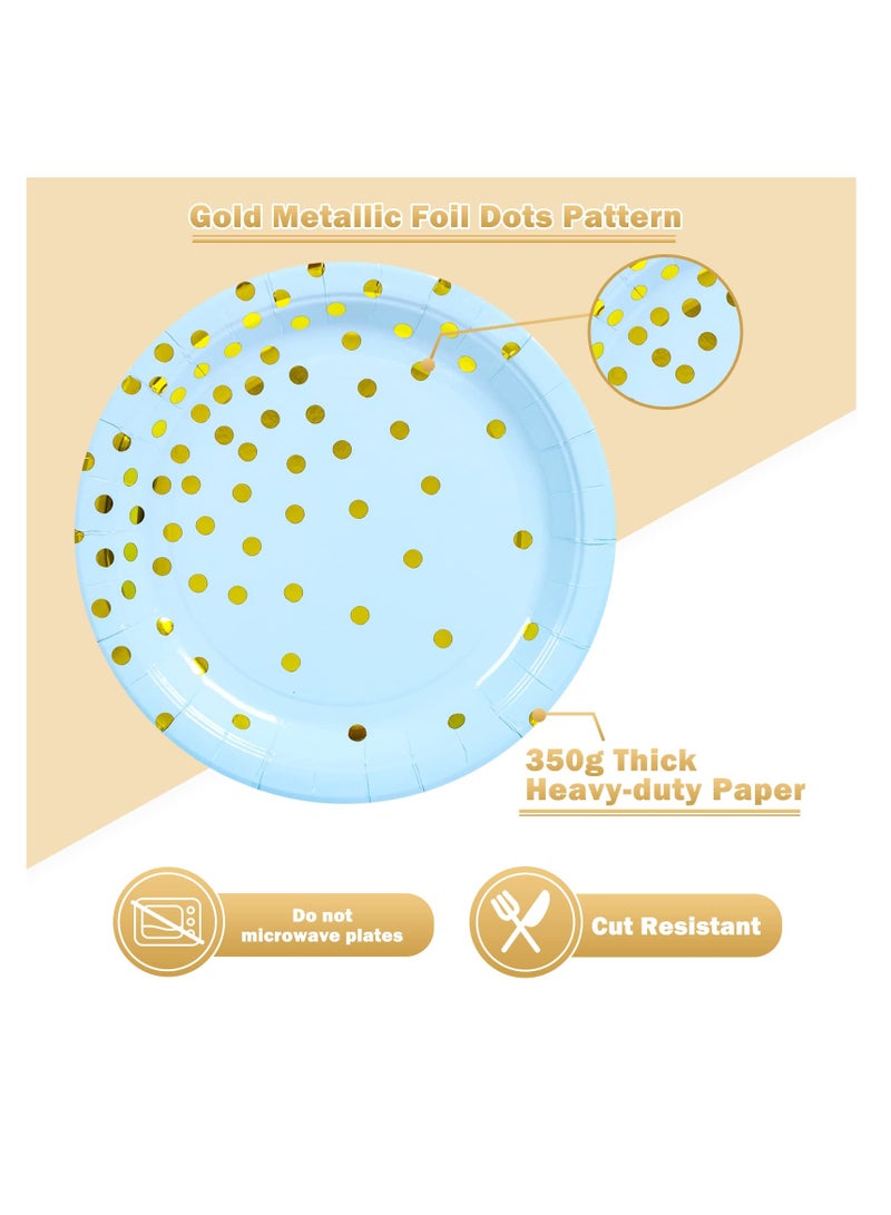 SYOSI Blue Gold Paper Plates and Napkins, 20 x 7'' Dessert plates & 20 x 6.5'' Napkins, Thickened Paper, Blue Paper Plates Party Supplies for Baby Showers, Birthday, Wedding, Anniversary (Serve 20) - Image 2