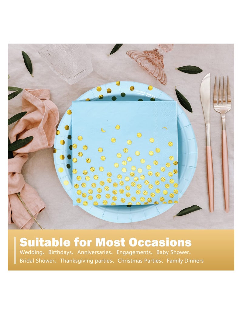 SYOSI Blue Gold Paper Plates and Napkins, 20 x 7'' Dessert plates & 20 x 6.5'' Napkins, Thickened Paper, Blue Paper Plates Party Supplies for Baby Showers, Birthday, Wedding, Anniversary (Serve 20) - Image 5