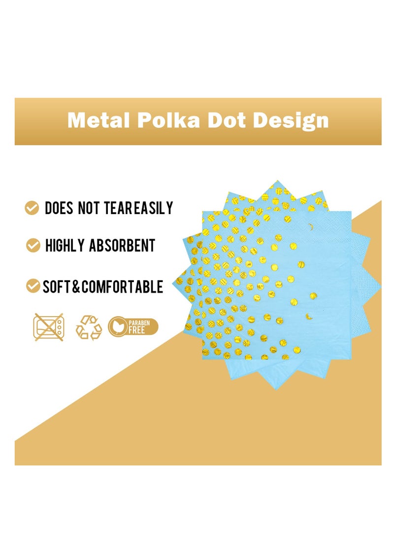 SYOSI Blue Gold Paper Plates and Napkins, 20 x 7'' Dessert plates & 20 x 6.5'' Napkins, Thickened Paper, Blue Paper Plates Party Supplies for Baby Showers, Birthday, Wedding, Anniversary (Serve 20) - Image 4