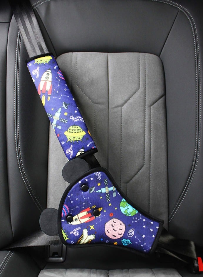 إينوشا قطعتان من وسادات حزام الأمان للأطفال بتصميم الكون وسادة رأس مع غطاء حزام ودعم البطن والكتف وسادة أمان لطيفة من الكرتون للأطفال الصغار للبنين والبنات - Image 1