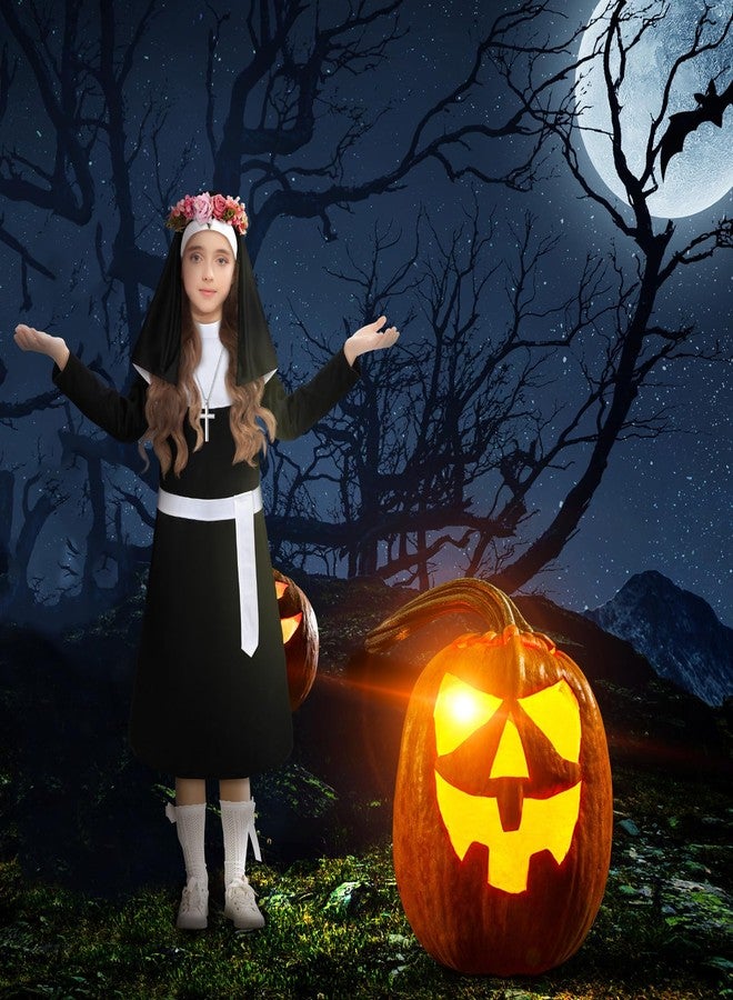Maiteenly Halloween Nun Costume Set with Cross Necklace and Rose Wreath St Rose of Lima Halloween Nun Outfit for Girls(Medium) - Image 4