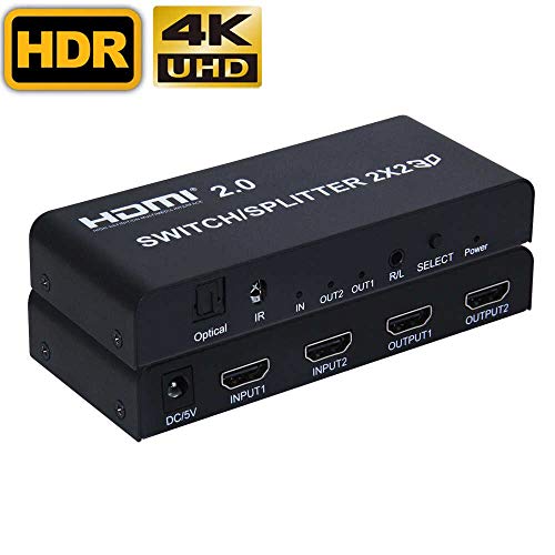 VIBOTON HDMI Splitter, 2x2 HDMI2.0 Switch Splitter,2 in 2 Out HDMI Switcher with SPDIF Audio 3.5mm Selector, Support HD 4K, 3D, 1080P for HDTV Blu-Ray-Player Fire Stick Xbox etc. - Image 2