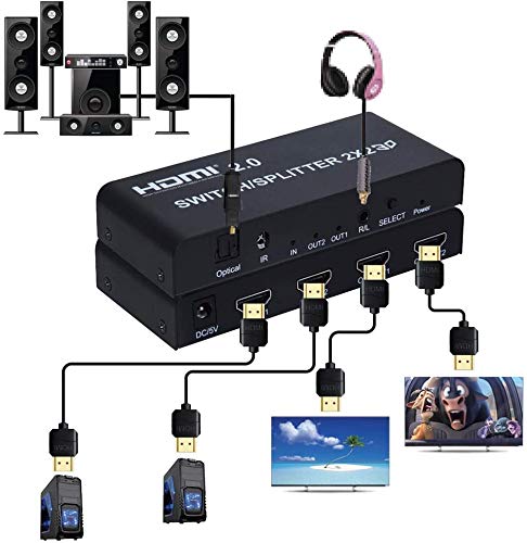 VIBOTON HDMI Splitter, 2x2 HDMI2.0 Switch Splitter,2 in 2 Out HDMI Switcher with SPDIF Audio 3.5mm Selector, Support HD 4K, 3D, 1080P for HDTV Blu-Ray-Player Fire Stick Xbox etc. - Image 3