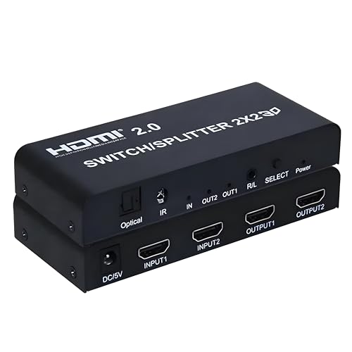 VIBOTON HDMI Splitter, 2x2 HDMI2.0 Switch Splitter,2 in 2 Out HDMI Switcher with SPDIF Audio 3.5mm Selector, Support HD 4K, 3D, 1080P for HDTV Blu-Ray-Player Fire Stick Xbox etc. - Image 1
