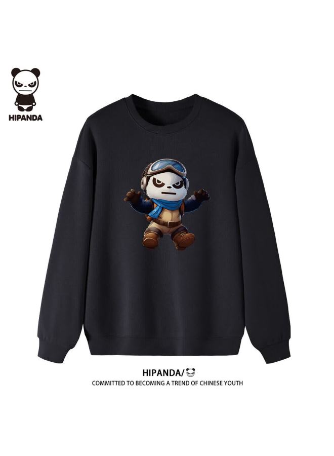 Hipanda o Panda Men's Hoodie Couple Matching Loose Fit Crewneck Trendy Comfortable Printed Fashion Top Black 2XL - Image 1