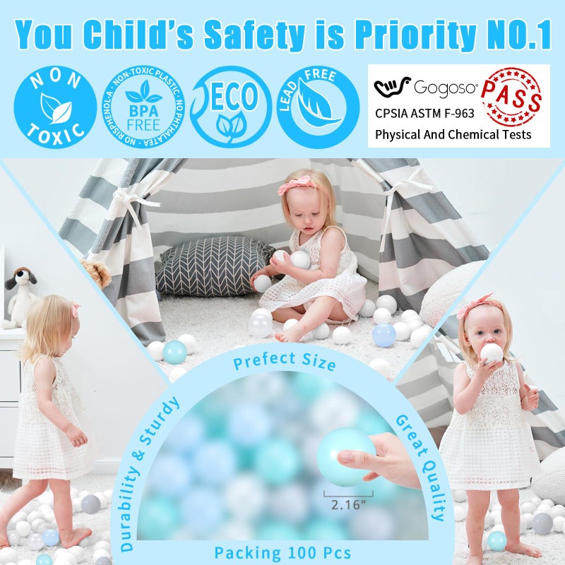GOGOSO Ball Pit Balls with Starballs 100 - Crushproof Plasticballs for Babies Toddlers Kids Children for 1 2 3 4 5 Years Old 5 Colors 2.15inches  Beige Gold White Clear - Image 2