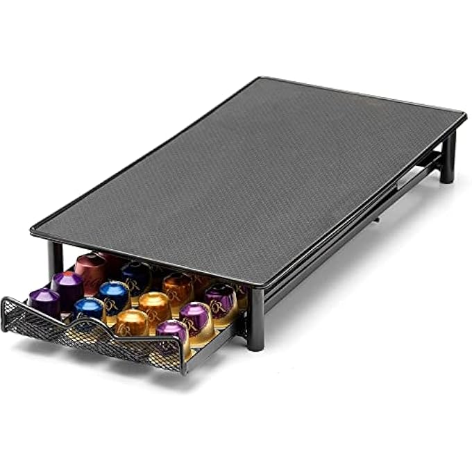 rayihni Stylish Coffee Capsule Storage Drawer Rack For Nespresso Coffee Capsule Storage Steel Organizer For Nespresso Coffee Capsule Storage Rack  40 Capsule Capacity 40 Black - Image 1