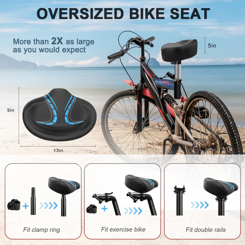 BLUEWIND New Noseless Oversized Bike Seat, Wide Bicycle Saddle Novel Backrest Design for Electric Bike, Universal Fit Exercise Bike or Road Stationary Bike Seat Cushion for Men & Women (Blue) - Image 5