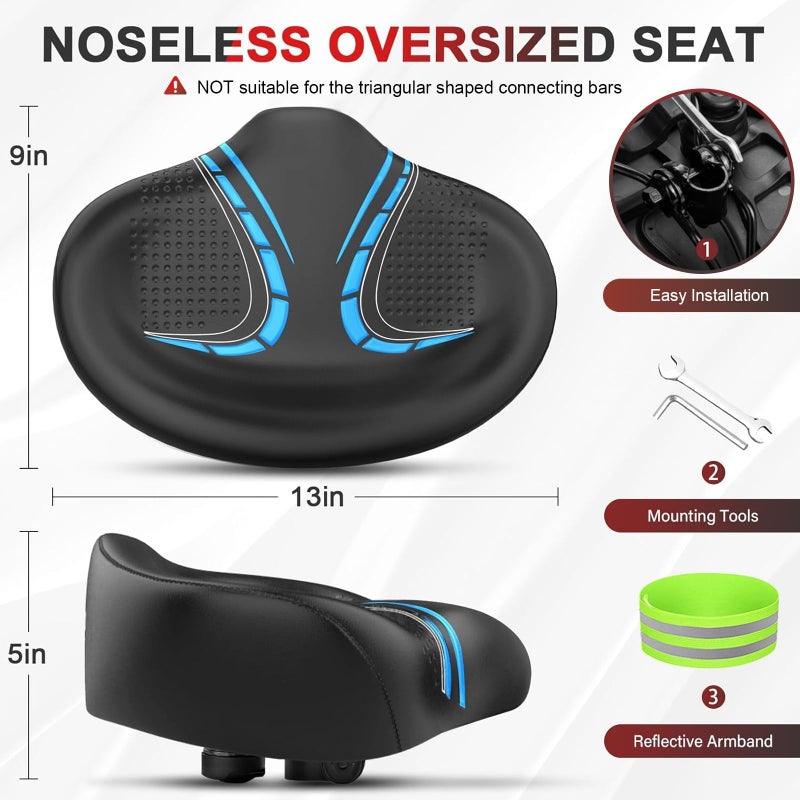 BLUEWIND New Noseless Oversized Bike Seat, Wide Bicycle Saddle Novel Backrest Design for Electric Bike, Universal Fit Exercise Bike or Road Stationary Bike Seat Cushion for Men & Women (Blue) - Image 3
