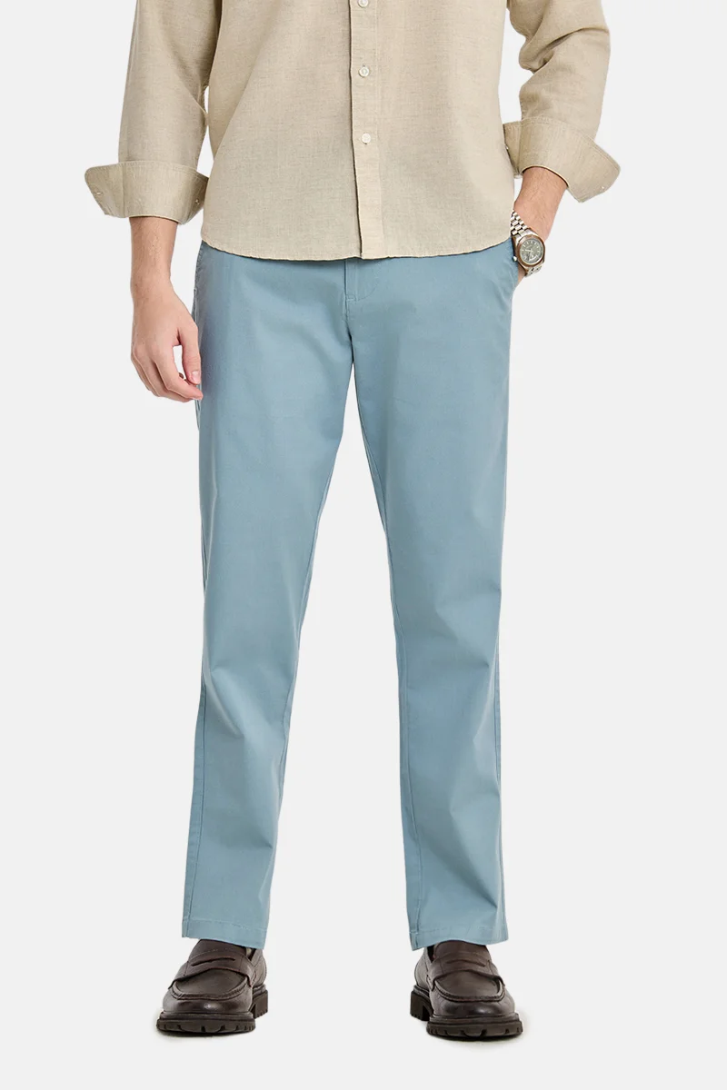 سنيتش Light Blue Solid Relaxed Casual Chinos
