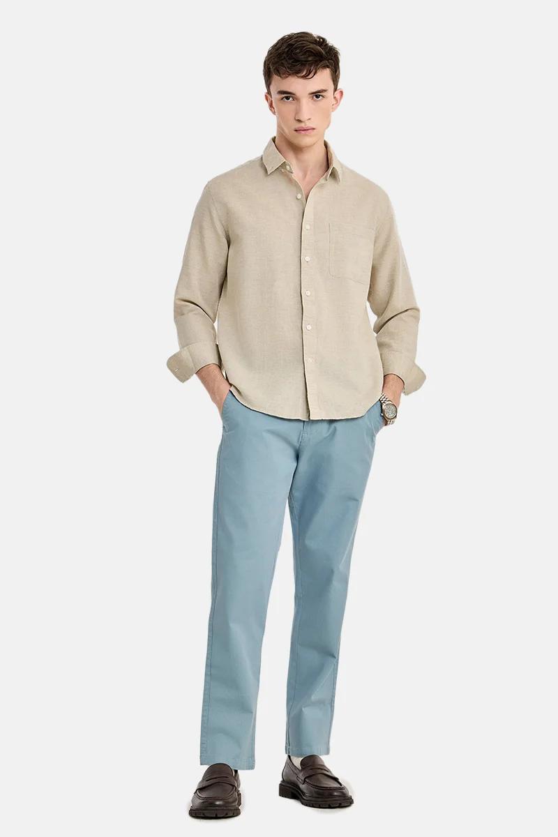 سنيتش Light Blue Solid Relaxed Casual Chinos
