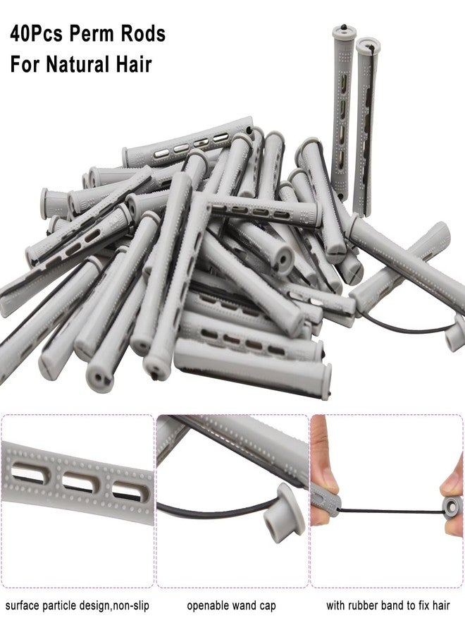 FEEL ME 40PCS Perm Rods For Short Hair Grey Small Perm Rods For Natural Long Hair 0.59 inch Heatless Non-slip Hair Rollers DIY Hairdressing Tools - Image 4