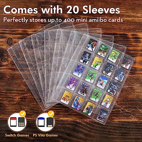 iofeiwak Mini Amiibo Card Display Album Brown 082x122 inch Faux Leather Waterproof 20 Sleeves Included - Image 3