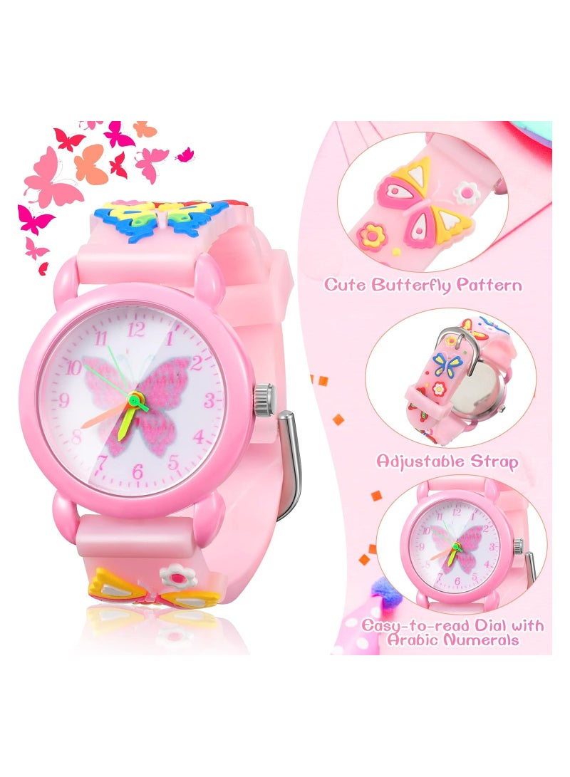 SYOSI Girl's Watch and Jewelry Set Cute Girls Butterfly Watch with Butterfly Necklace Charm Bracelets 3D Cartoon Silicone Pink Wrist Watches Necklace Bracelet Earrings for Girls Birthday Gift - Image 2