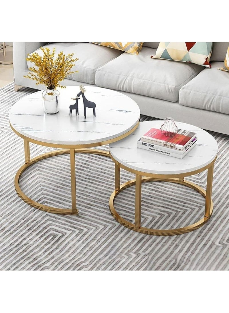 DubaiGallery - Coffee Table Set of 2, Living Room Table Round, Living Room Table Gold, Coffee Table Gold Marble for Living Room and Bedroom Tables, Coffee Tables, Living Room Coffee Tables, Home Furniture - Image 1