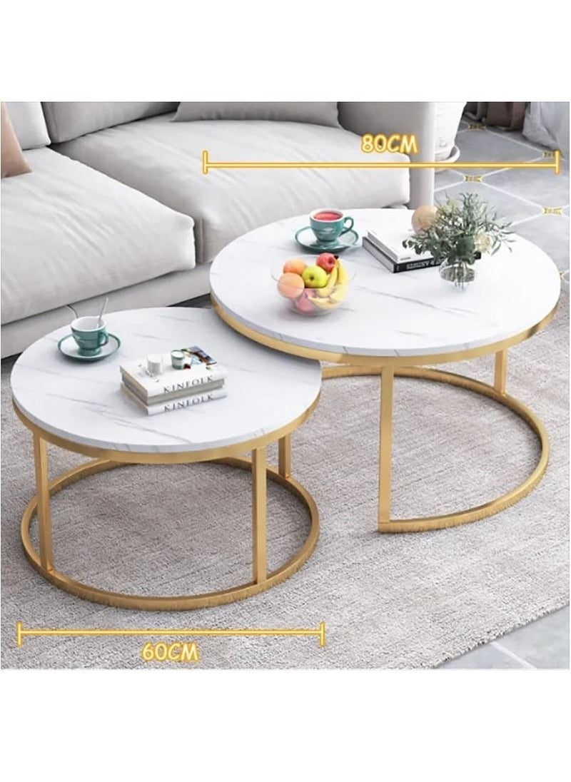 DubaiGallery - Coffee Table Set of 2, Living Room Table Round, Living Room Table Gold, Coffee Table Gold Marble for Living Room and Bedroom Tables, Coffee Tables, Living Room Coffee Tables, Home Furniture - Image 1