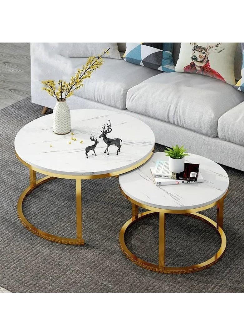 DubaiGallery - Coffee Table Set of 2, Living Room Table Round, Living Room Table Gold, Coffee Table Gold Marble for Living Room and Bedroom Tables, Coffee Tables, Living Room Coffee Tables, Home Furniture - Image 1