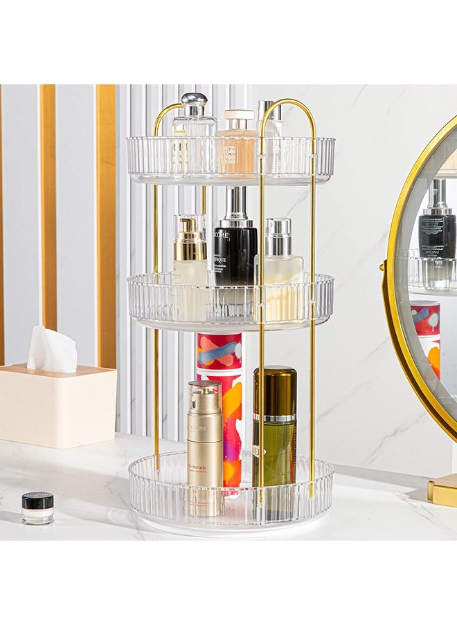 XiuWoo 3-TIer 360 Rotating Makeup Organizer Cosmetics Organizer Storage Large Capacity Bedroom Bathroom Countertop Skin Care Cosmetic Dressing Table Perfume Lotion Cologne Storage Box Makeup Display Case  - Image 2